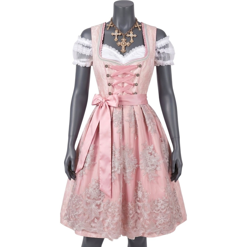 New M Oktoberfest Dirndl Pink Traditional German Lace Austrian Dress